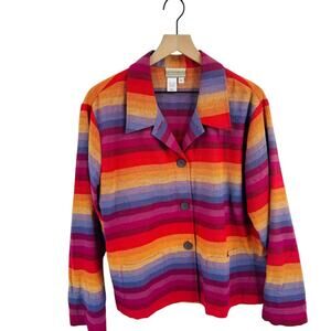 Y2K Coldwater Creek Linen Blend Striped Button Up Shirt Multicolor Size L